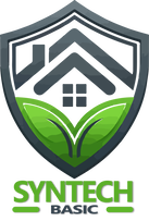 SynTech basic Logo with a shield and home as well as leaf and words that say SYNTECH basic