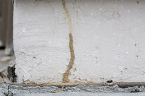 Mud termite tube on white foundation wall